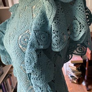 Teal crochet blouse